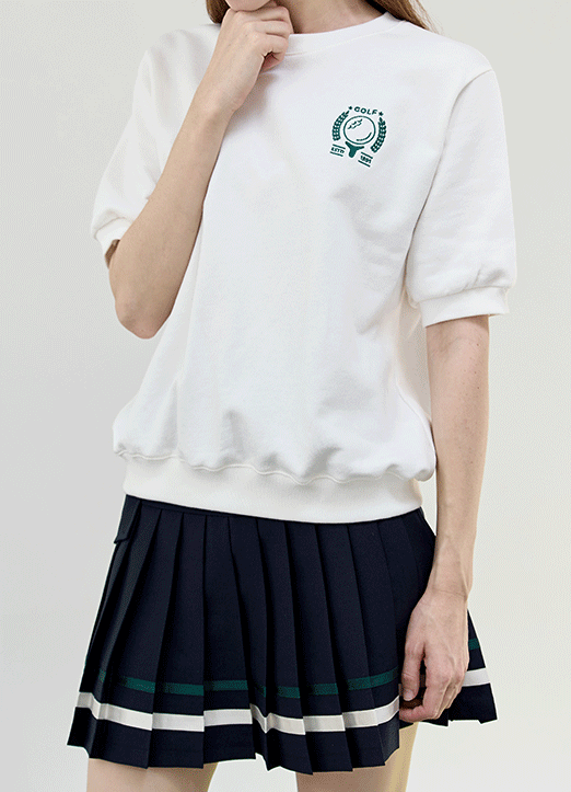 [QoG] Embroidered Lettering Short Sleeve Sweatshirt