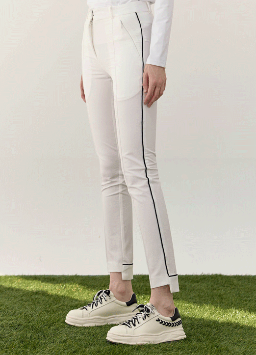 [QoG] Contrast Piping High Low Stretch Pants