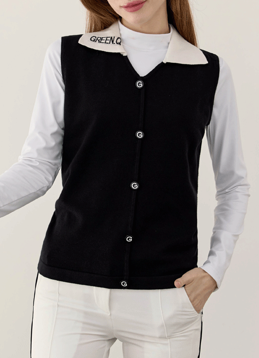 [QoG] Contrast Lettering Collared Knit Vest