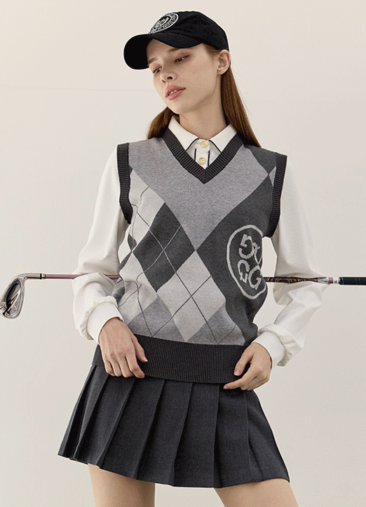 [QoG] Color Block Argyle Pattern V-Neck Knit Vest