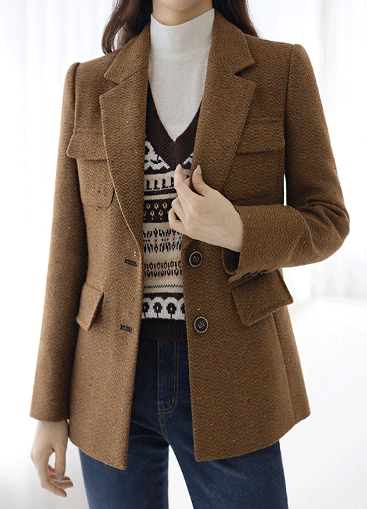 [LouisAngel] Wool30 Two-Button Herringbone Tailored Jacket