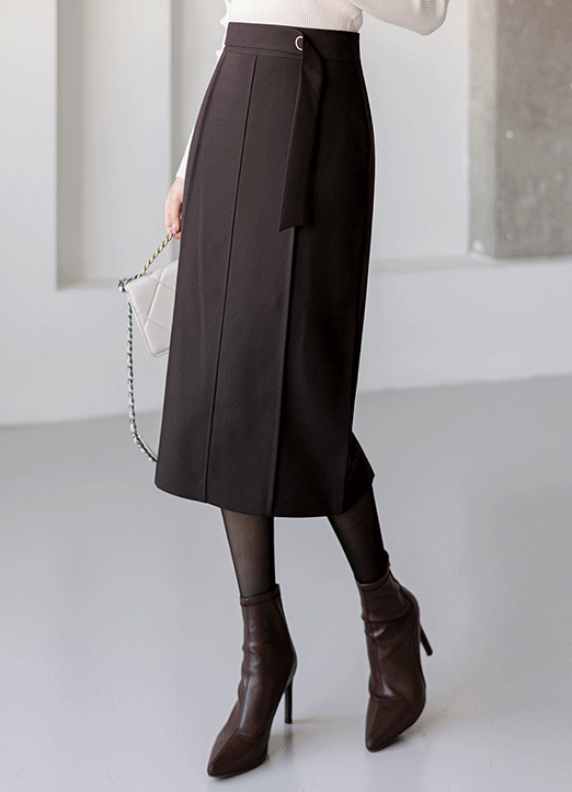 Paneled Back Slit H-Line Midi Skirt