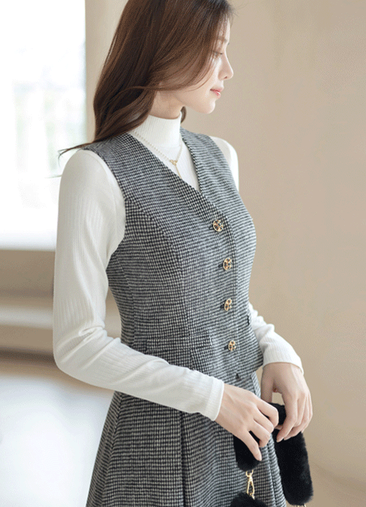 [Louis Angel] Wool Blend Houndstooth Tailored Vest