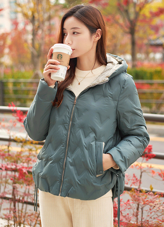 Side Drawstring Hooded Duck Down Padded Jacket