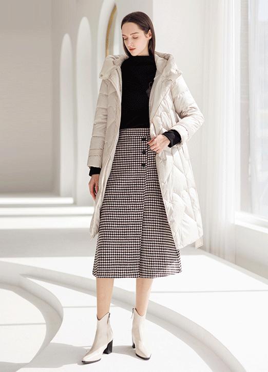 [The Onme] Wool Like Wrap Design Houndstooth A-Line Skirt