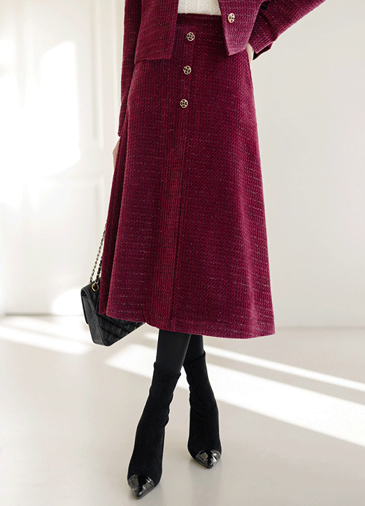 [LouisAngel] Jewel Button Velvet Metallic Tweed Skirt