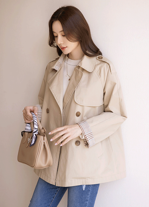 Double Breasted Half Trench Coat