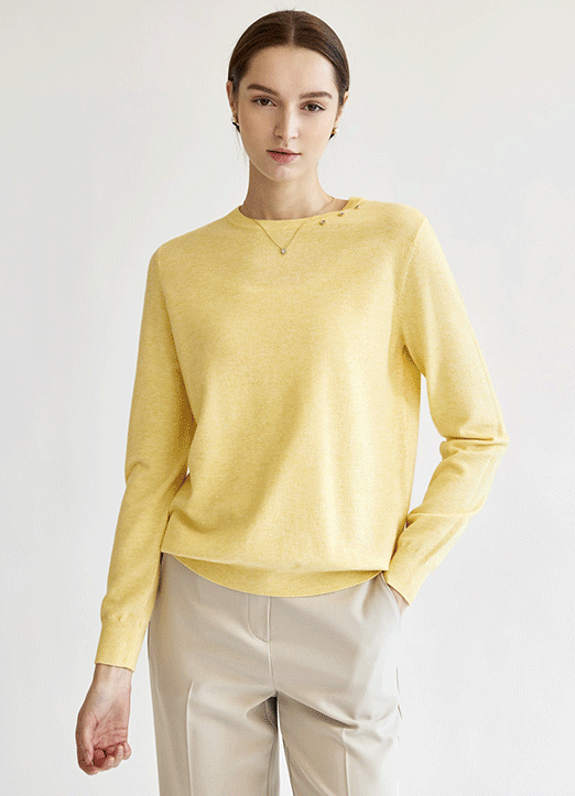 [The Onme] (7 Colors) Gem Detail Basic Round Neck Knit Top
