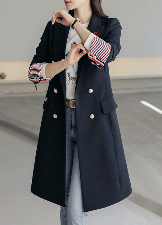 Double Breasted Stripe Detail Tailored Coat