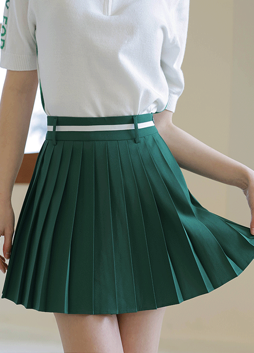 [QoG] Contrast Trim Waist Pleats Skirt w/ Inner Shorts