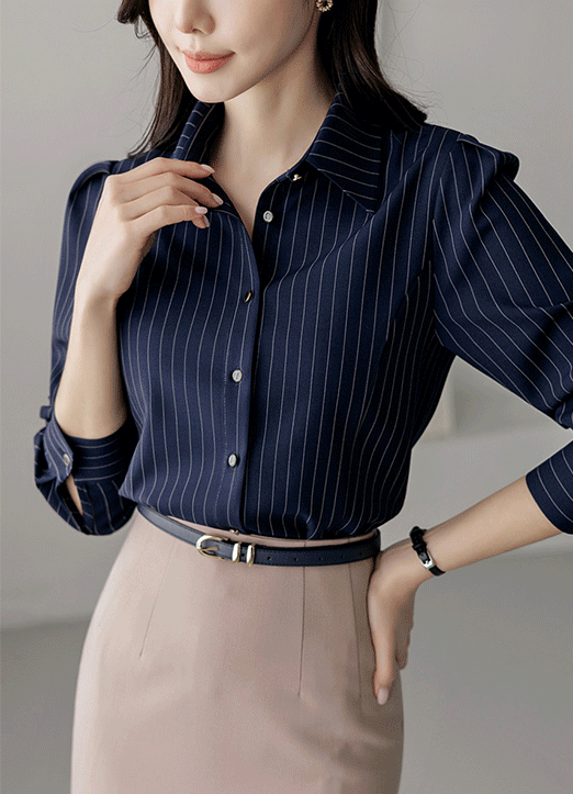 [LouisAngel] Pin Striped Shirt w/ Contrast Tie