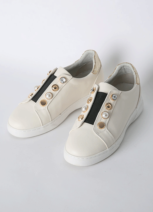 Elastic Band Leather Sneakers