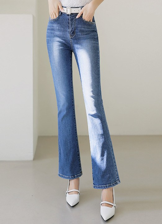Mid Rise Elastic Waist Slim Boot-Cut Jeans