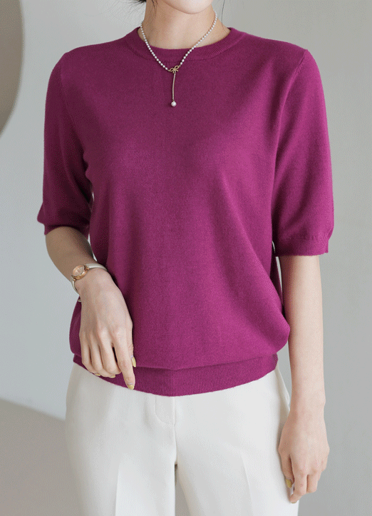 [TheOnme] (19 Colors) Basic Half Sleeve Round Neck Knit Top