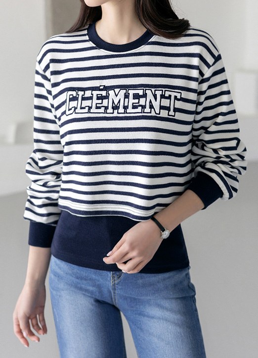 Inner Layered Look Lettering Striped Top