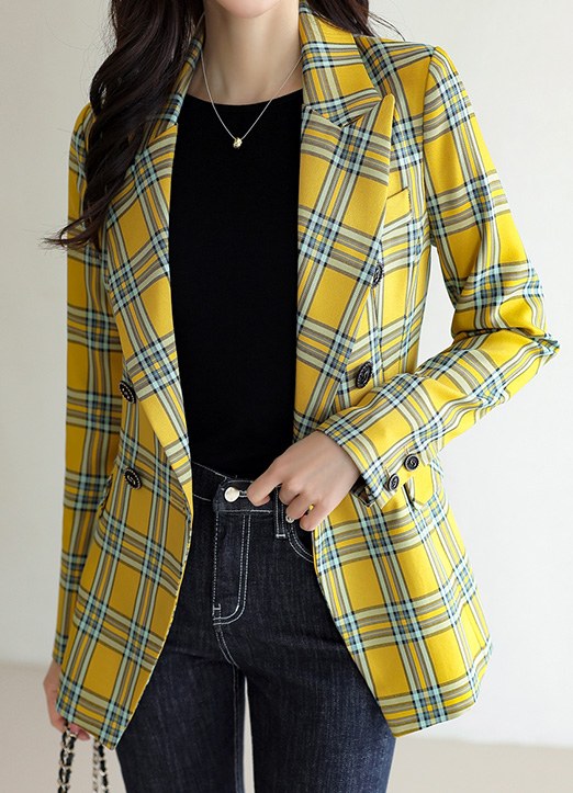 Double Breasted Tartan Check Slim Tailored Jacket