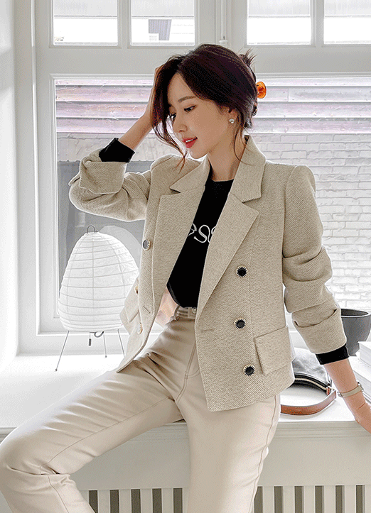 Double Breasted Boucle Cropped Jacket