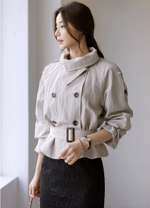 Double Breasted Self Belted Trench Jacket