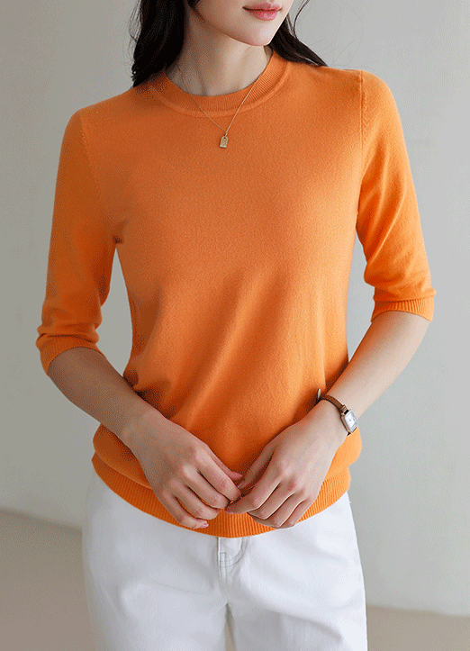 [1+1] (8 Colors) Basic Round Neck Half Sleeve Knit Top
