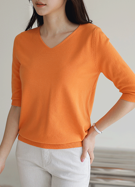 [The Onme] (10 Colors) Soft Touch V-Neck Half Sleeve Knit Top