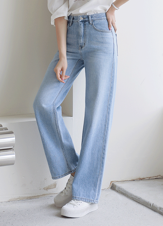 [The Onme] Semi Wide Straight Light Blue Jeans