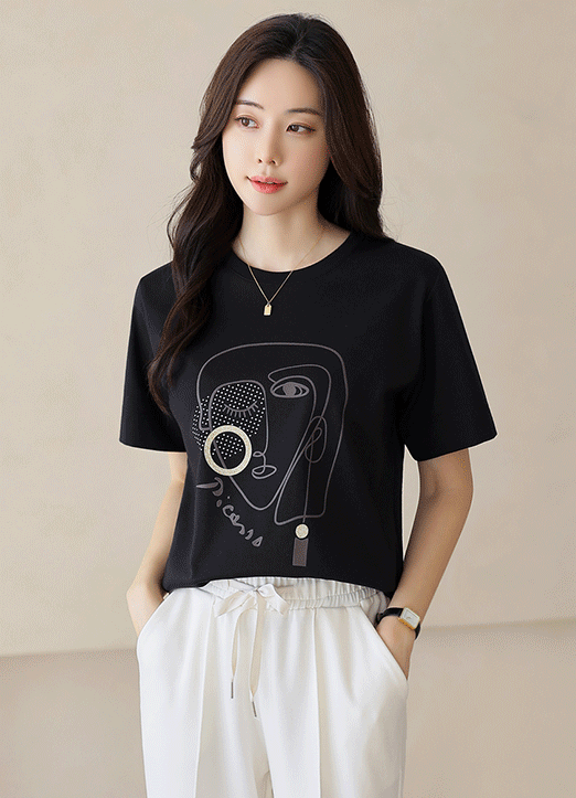 [LouisAngel] Abstract Face Drawing T-Shirt