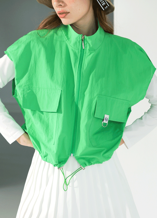[QoG] (5 Colors) Drawstring Hem Big Patch Pocket Zip-Up Vest