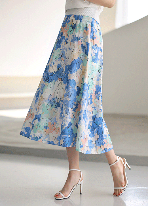 Elasticated Back Waist Vibrant Floral Print Flare Skirt
