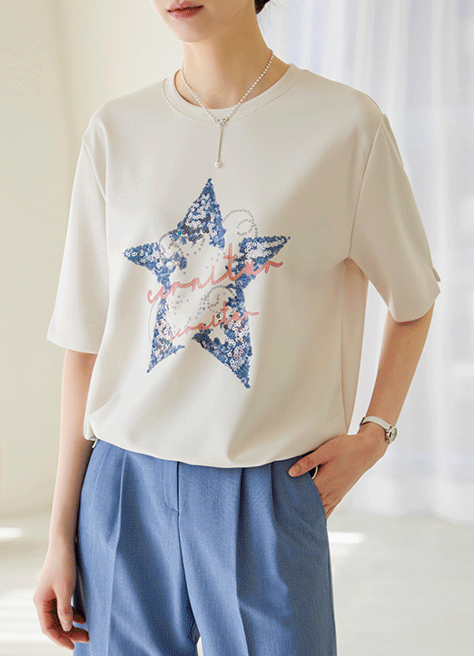[Louis Angel] Drawstring Waist Sequined Star T-Shirt