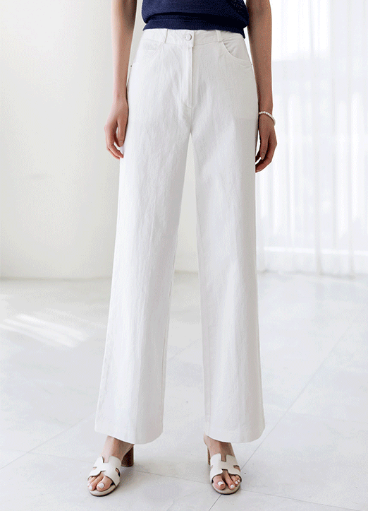 [The Onme] Elasticated Back Waist Simple Wide Cotton Pants
