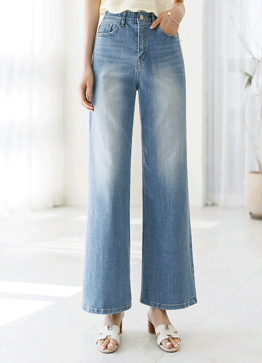 [The Onme] Elastic Waist Straight Wide Jeans