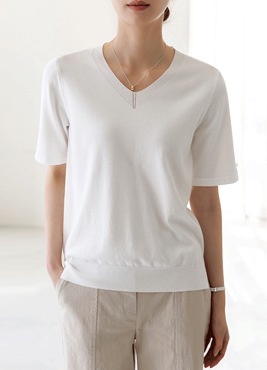 [1+1] [The Onme] (5 Colors) Soft Touch Side Slit V-Neck Knit Top