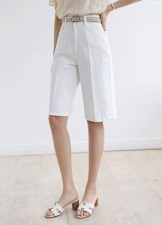 (4 Colors) Basic Elastic Waist Cotton Bermuda Shorts
