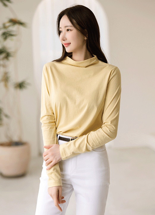 [Louis Angel] (4 Colors) Relaxed Mockneck Cotton Top