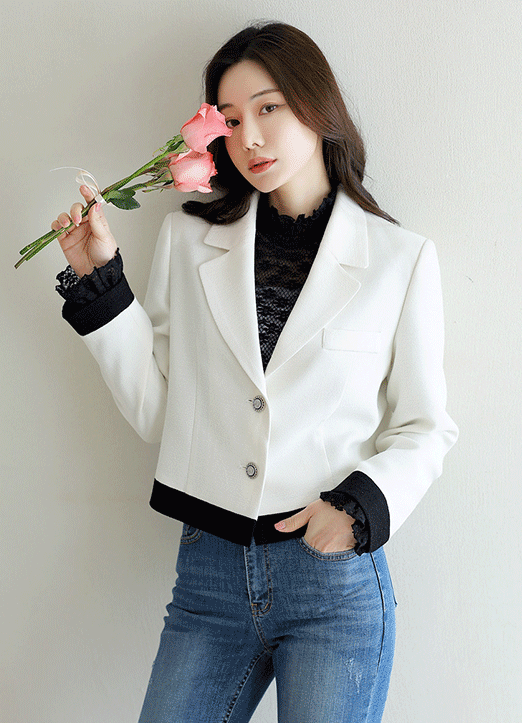[LouisAngel] Contrast Trim Two-Button Tailored Jacket