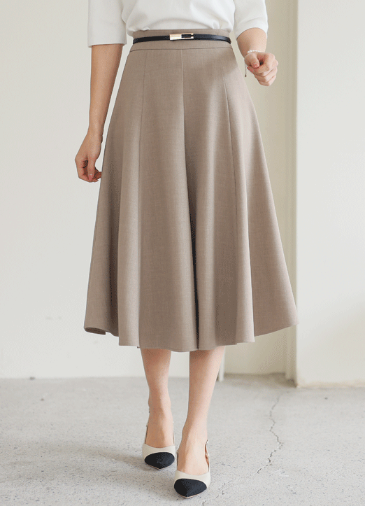 [The Onme] Paneled Flare Midi Skirt