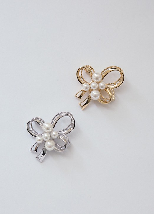 Pearl Embellished Bow Brooch