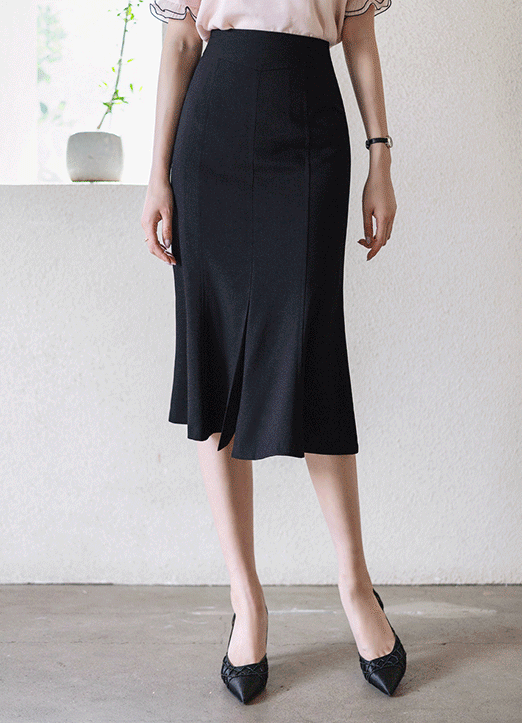 High Waist Front Slit Paneled Flare Skirt