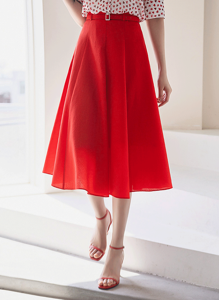 [LouisAngel] Linen-Like Paneled Flare Skirt