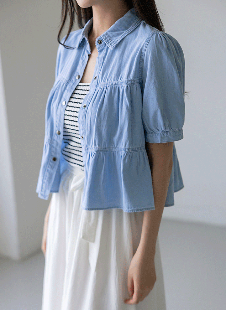 Tiered Button-Front Chambray Shirt