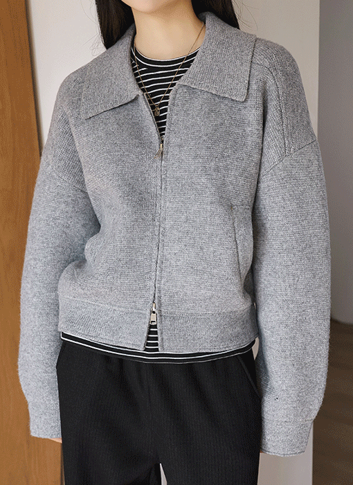 [The Onme] Wool10 Drop Shoulder 2-Way Zipper Knit Jacket