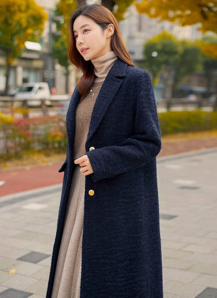 [LouisAngel] Wool Blend Single Breasted Metallic Boucle Coat