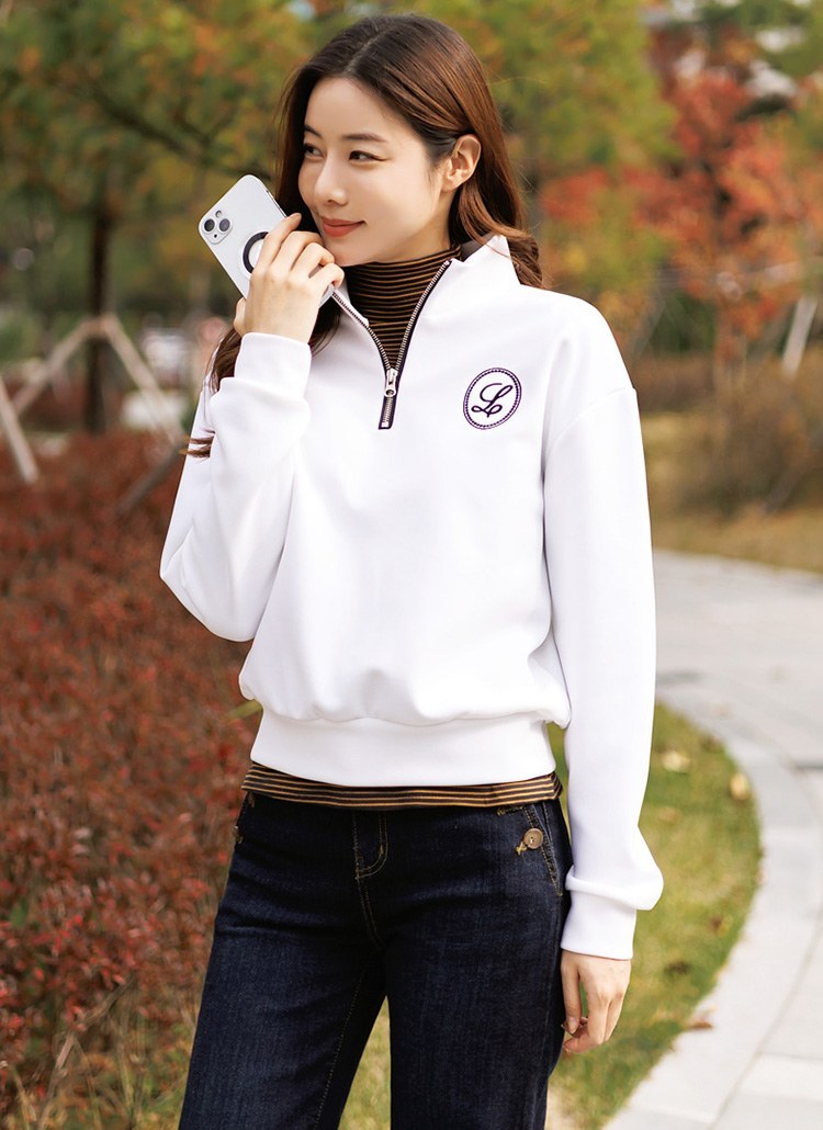 [LouisAngel] Embroidered L Brushed Anorak Sweatshirt