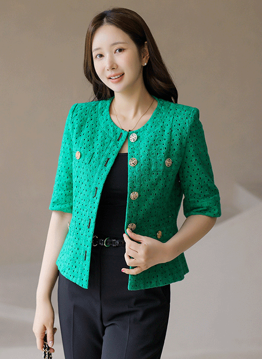 (4 Colors) Feminine Embroidered Rose Eyelet Jacket 