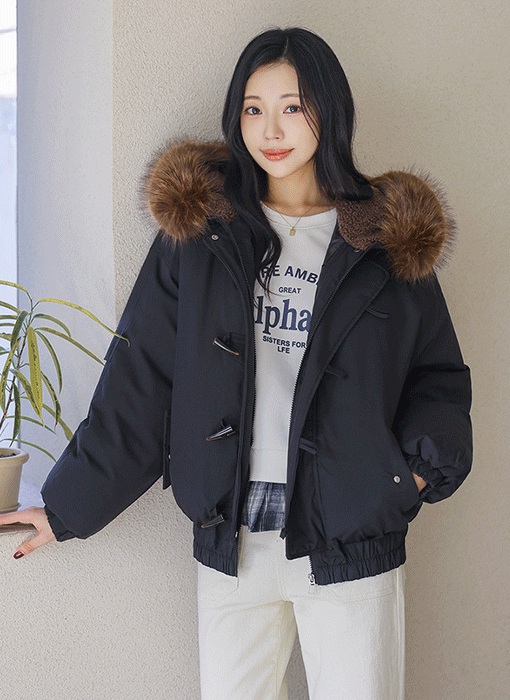 [The Onme] Cozy Fur-Trim Hooded Toggle Puffer