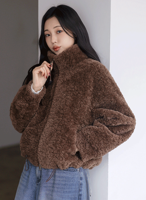 [The Onme] Fluffy Teddy High-Neck Zip Jacket