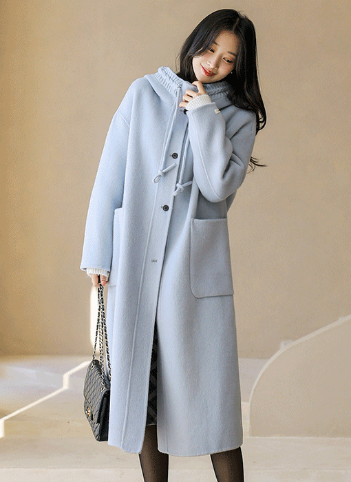 Soft Aura Knit-Trim Hooded Wool-Blend Coat