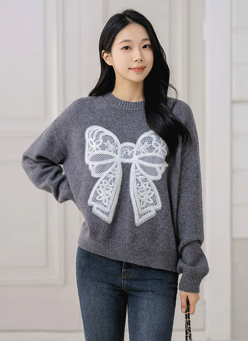 Romantic Lace Ribbon Cozy Knit Top