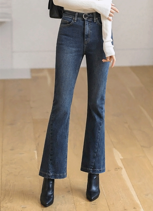 Diagonal Cut Slim Boot-cut Jeans