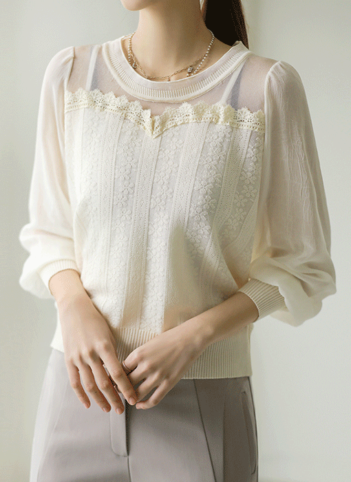 Chiffon & Knit Contrast Blouse
